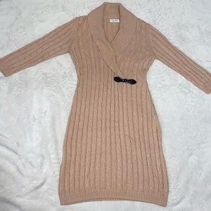 Calvin Klein Ribbed-Knit Sweater Dress Pale Pink with Gold Glitter